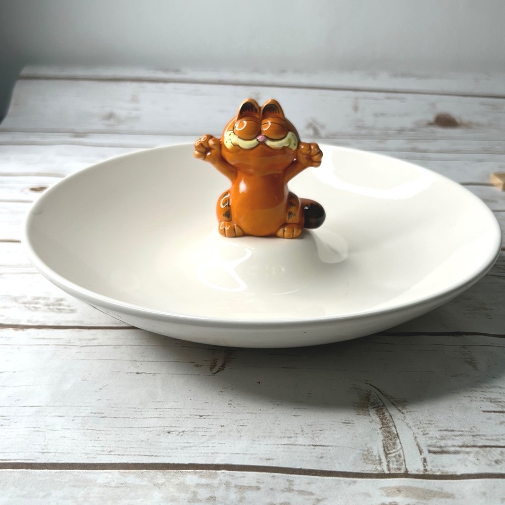 Enesco Garfield Serving Bowl White Orange Vintage 1981 Ceramic 12in